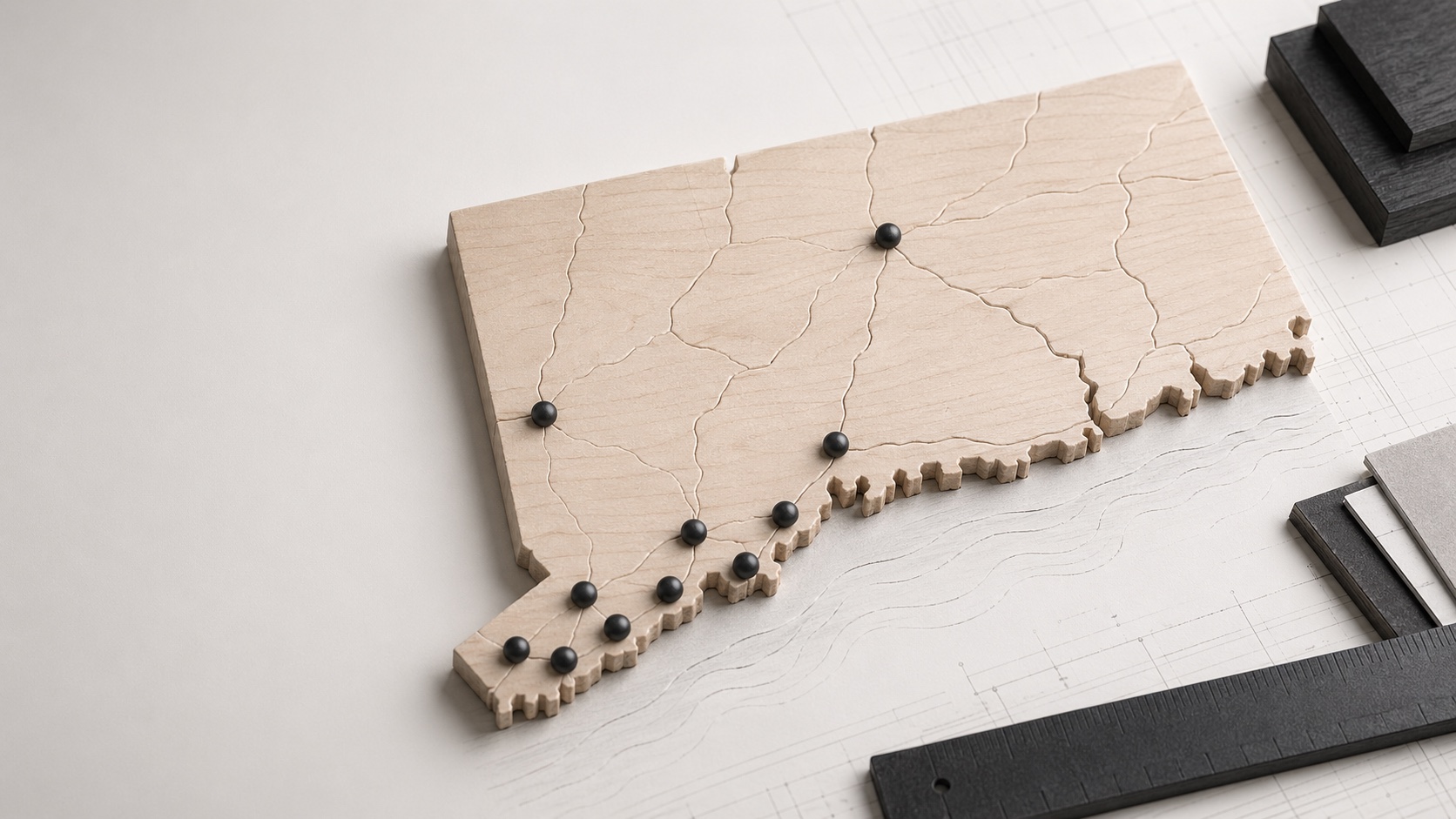 Wooden relief map of the Connecticut service area