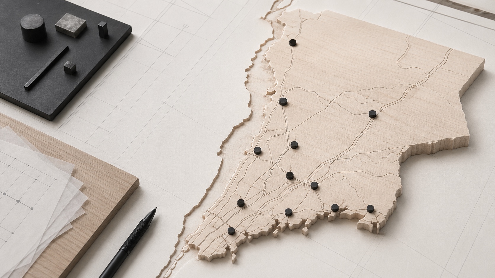 Wooden relief map of the Westchester County service area